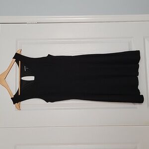 Express Little Black Sleeveless Fit & Flare Dress w Back Peakaboo Button Neck